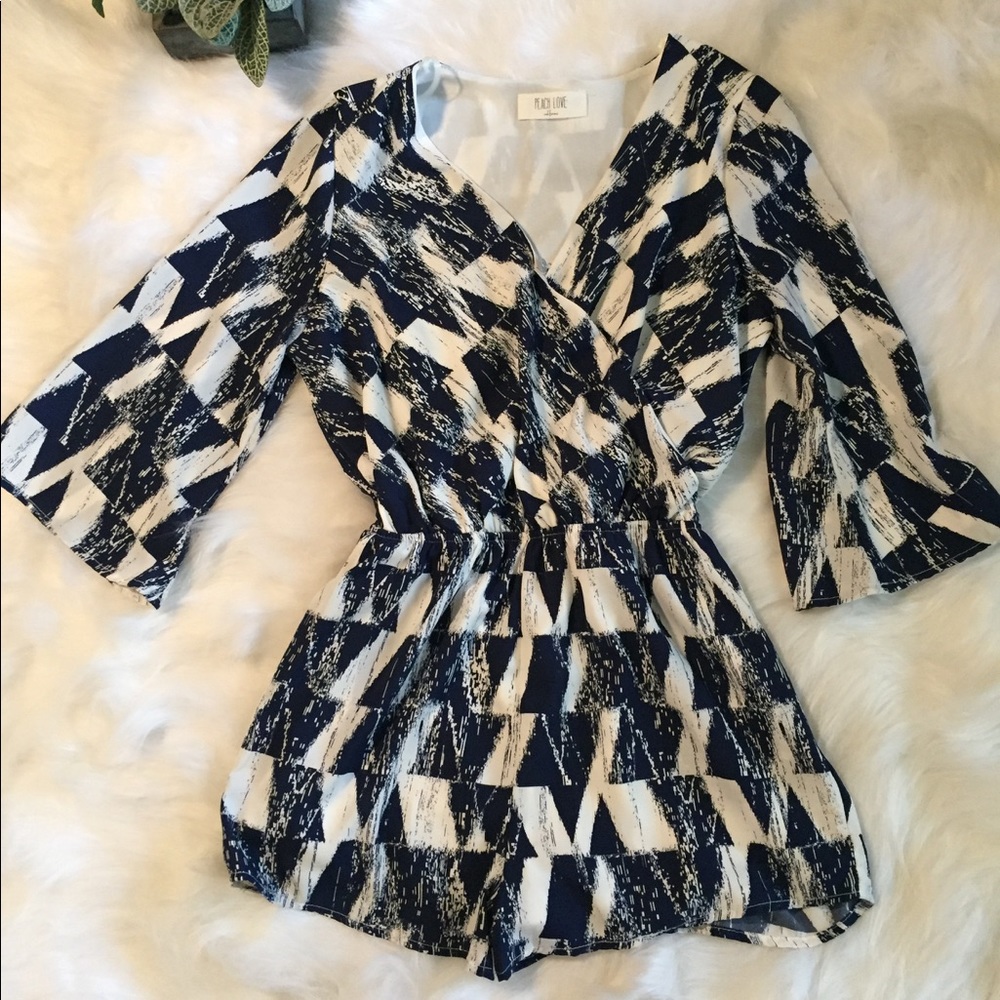 Navy & White Peach Love Romper
